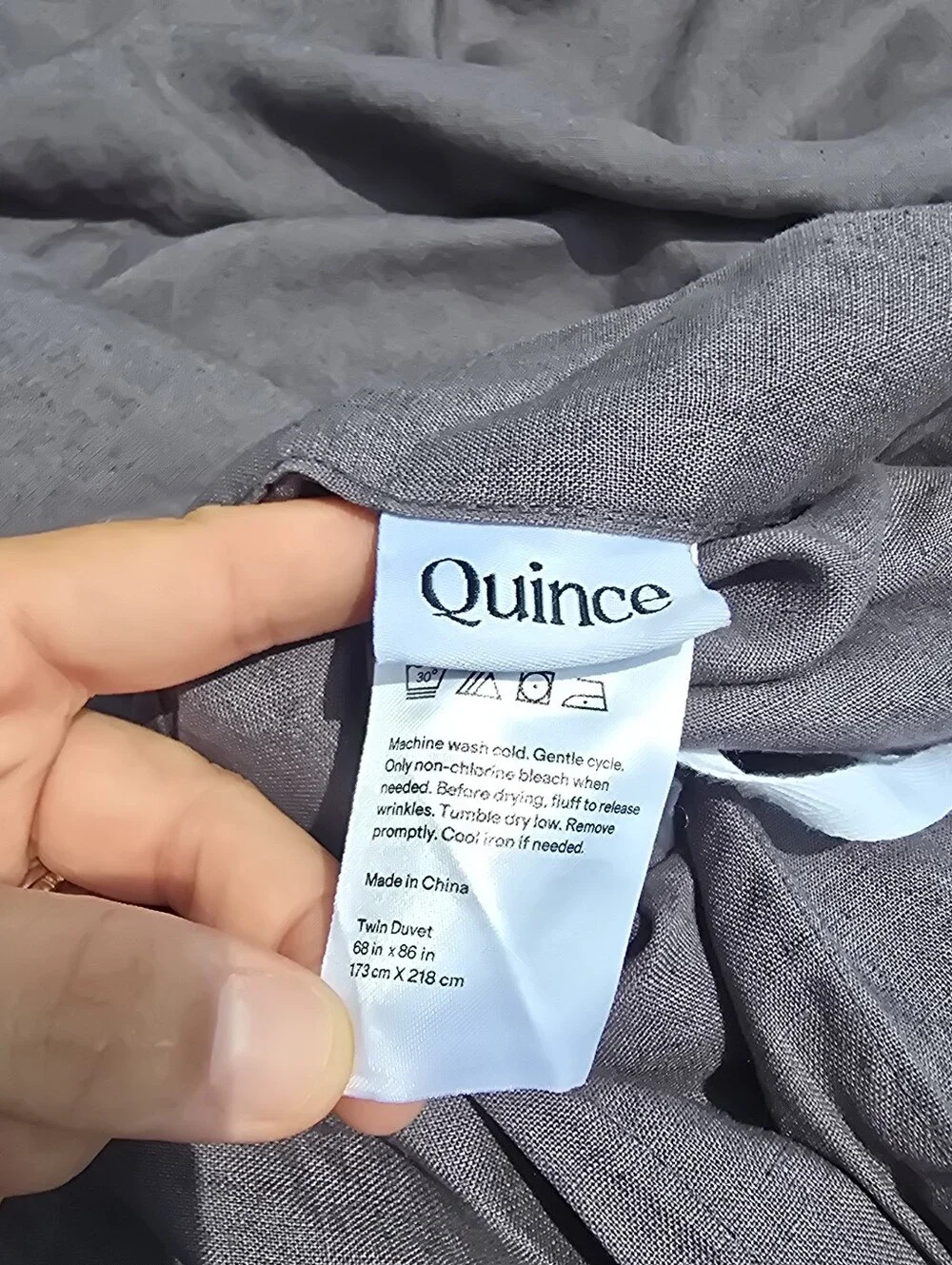 Quince Twin 100% European Linen Charcoal  1 Standard Sham Duvet Cover